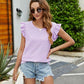 Plaid Ruffled Round Neck Cap Sleeve T-Shirt