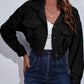 Collared Neck Dropped Shoulder Buttoned Jacket