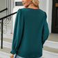 Round Neck Smocked Flounce Sleeve Blouse