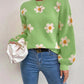 Flower Round Neck Latern Sleeve Sweater