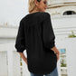 Full Size Swiss Dot Notched Neck Three-Quarter Sleeve Blouse