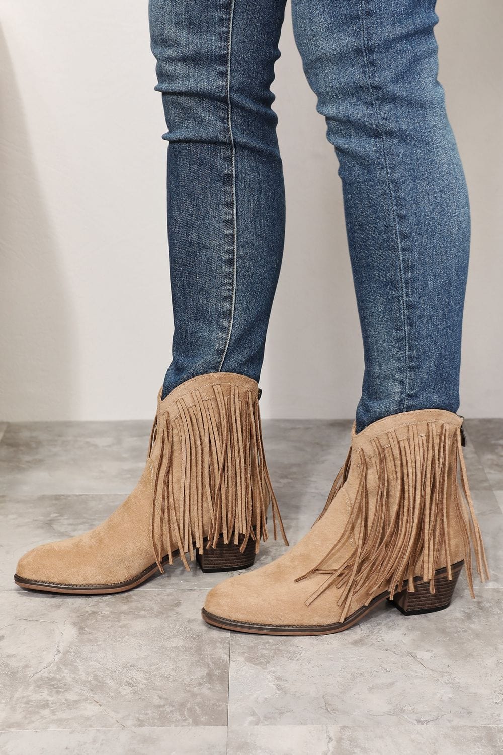 Legend Women's Fringe Cowboy Western Tan Ankle Boots *