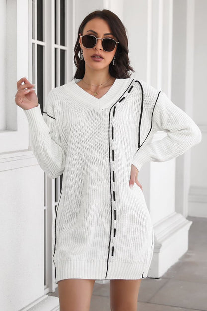 Avery Aria Contrast V-Neck Sweater Dress