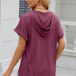 Half Button Drawstring Short Sleeve Hooded T-Shirt