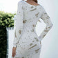 Printed Boat Neck Long Sleeve Dress