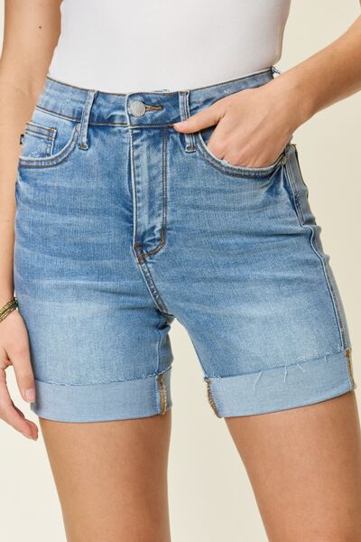 Judy Blue Full Size Tummy Control High Waist Denim Shorts *