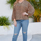 Women's Plus Size Animal Print Balloon Sleeve V-Neck Blouse