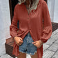 Notched Neck Balloon Sleeve Shirt