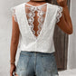 Women's V-Neck Cap Sleeve Spliced Lace Top