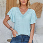 Eyelet Applique V-Neck Cap Sleeve T-Shirt