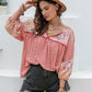 Plus Size Printed Tie Neck Balloon Sleeve Blouse