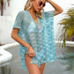 Openwork V-Neck Half Sleeve Cover Up