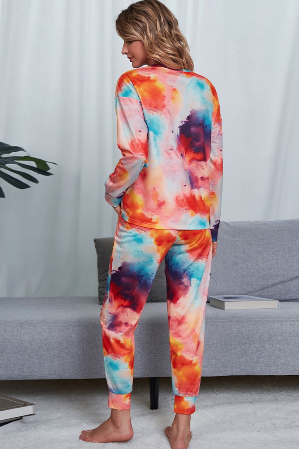 Women's Tie-Dye Crewneck Top and Drawstring Waist Joggers Lounge Set