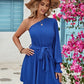 Tied Single Shoulder Lantern Sleeve Dress