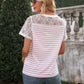 Lace Detail Striped V-Neck T-Shirt