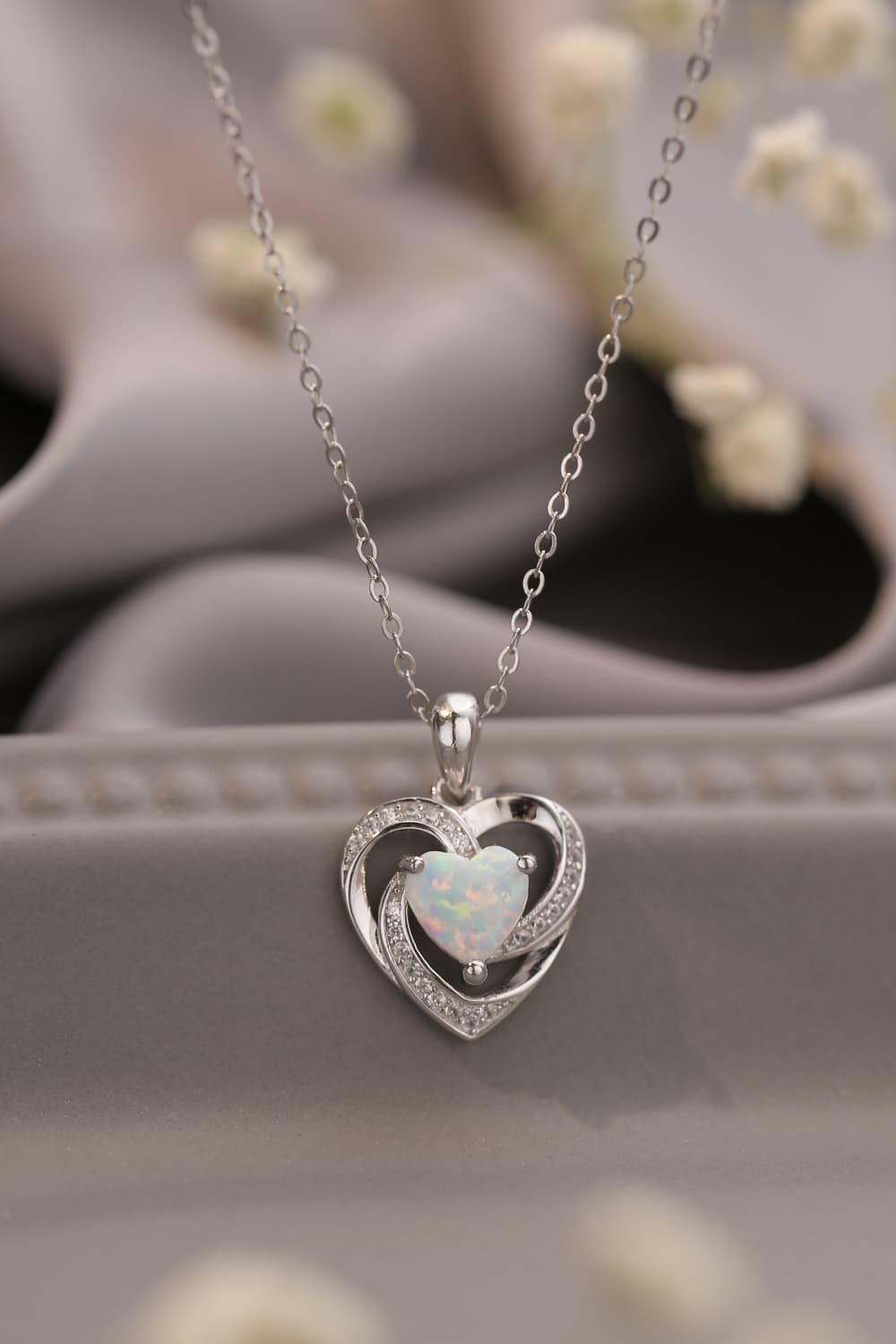 Women's Opal Heart Pendant Necklace