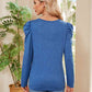 Buttoned Round Neck Puff Sleeve T-Shirt
