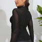SoChic Ruched Mock Neck Long Sleeve Top in Black