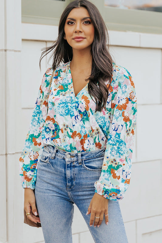 Women's Floral Long Balloon Sleeve Blouse