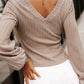 AuroraBlissX V-Neck Lantern Sleeve Blouse