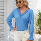 Smocked V-Neck Long Sleeve Blouse