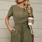 Drawstring Half Button Short Sleeve Romper