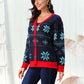 ModDanzyCloset Dark Navy Christmas Snowflake Pattern Button Down Cardigan