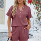 Adryane Jay Notched Button Detail Dropped Shoulder Top and Shorts Set
