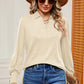 Decorative Button Johnny Collar Lantern Sleeve Blouse