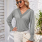 Smocked V-Neck Long Sleeve Blouse