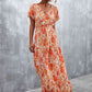 Full Size Floral Buttoned Drawstring Waist Tiered Dress