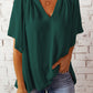 Gathered Detail Notched Neck Flutter Sleeve Top