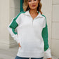 Two-Tone Collared Neck Dropped Shoulder Knit Top