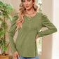 Buttoned Round Neck Puff Sleeve T-Shirt