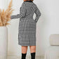 Plus Size Houndstooth Long Sleeve Slit Dress