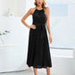 Pleated Spaghetti Strap Tie Waist Midi Dress