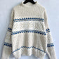 CozyWonders Geometric Mock Neck Dropped Shoulder Sweater