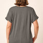 Mittoshop Full Size V-Neck Rolled Short Sleeve T-Shirt
