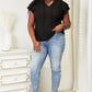 Double Take Black Full Size Eyelet Tie-Neck Flutter Sleeve Blouse
