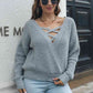 KnittedEmporium Crisscross Surplice Neck Long Sleeve Sweater
