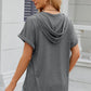 Half Button Drawstring Short Sleeve Hooded T-Shirt