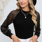 Adriana & Bae Full Size Round Neck Semi-Sheer Sleeve Blouse