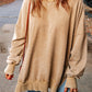 Malibu Dreams Full Size Dropped Shoulder Round Neck Long Sleeve Blouse