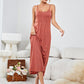 Brick Red Scoop Neck Spaghetti Strap Night Dress