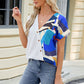 Printed Surplice Short Sleeve Blouse