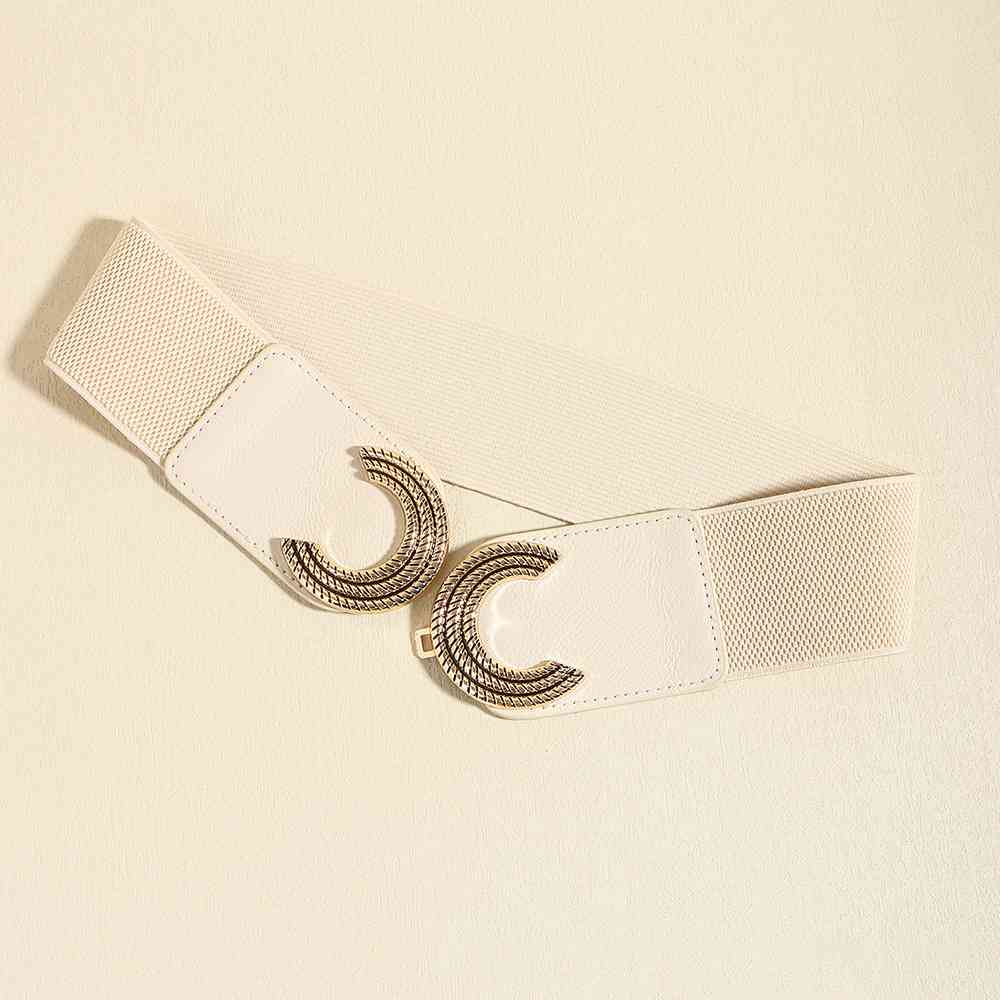 ChicBelts Ivory Double C Buckle Elastic Belt