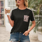 Pocketed Leopard Round Neck Short Sleeve T-Shirt
