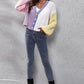Color Block Button Up V-Neck Knit Top