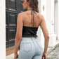 Openwork Halter Neck Cropped Knit Cami