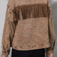 Fringe Trim Snap Down Denim Jacket